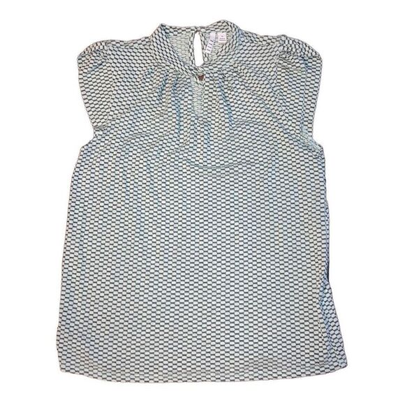 NWT Elle Size Medium Blue Mint Green and Black Puffy Sleeve Blouse - Picture 1 of 6